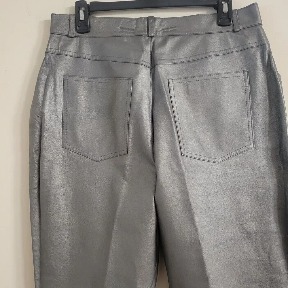 Vintage Forenza Size 16 Leather Pants  Silver Cigarette High Rise Disco - Picture 5 of 11
